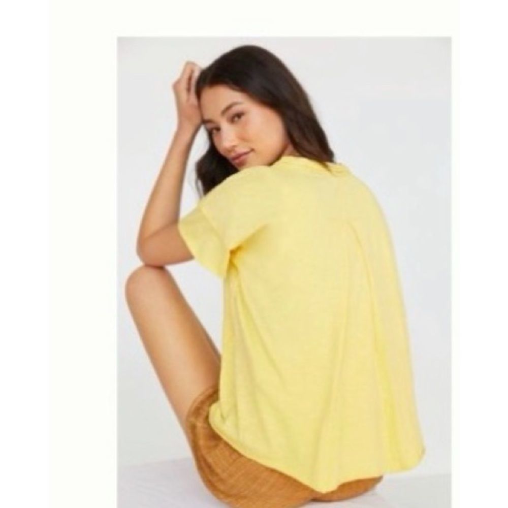 Anthropologie Breezy Split Back Tee Shirt New Small Petite Yellow